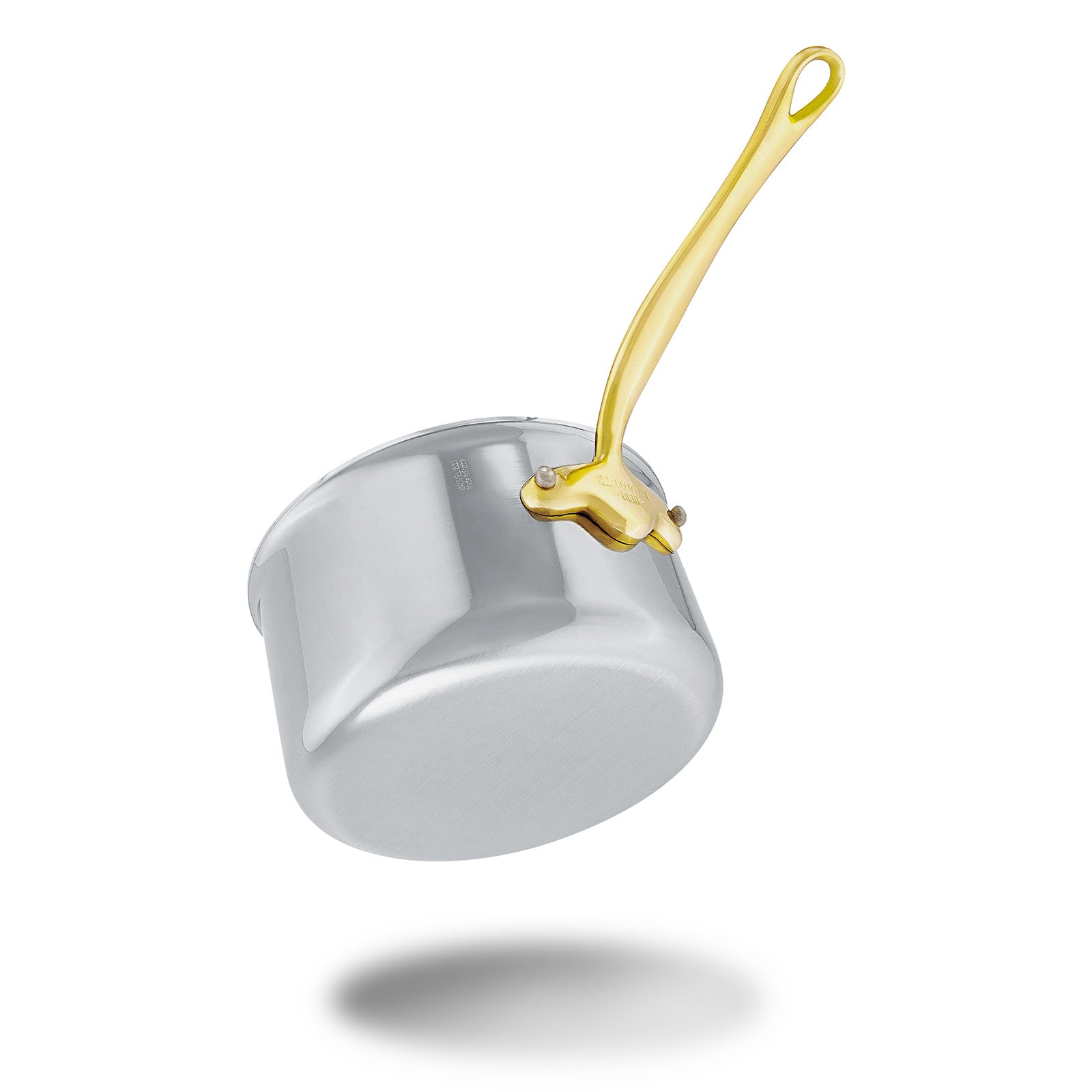 Mauviel M'Cook B 5-Ply Polished Stainless Steel Sauce Pan With Lid, And Brass Handle, 1.8-qt, Made In France