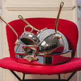 Mauviel M'Cook B 5-Ply Polished Stainless Steel Sauce Pan With Lid, And Brass Handle, 1.8-qt, Made In France