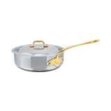 Mauviel M'Cook B 5-Ply Polished Stainless Steel Saute Pan With Lid, And Brass Handle, 3.2-qt, Made In France