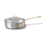 Mauviel M'Cook B 5-Ply Polished Stainless Steel Saute Pan With Lid, And Brass Handle, 3.2-qt, Made In France