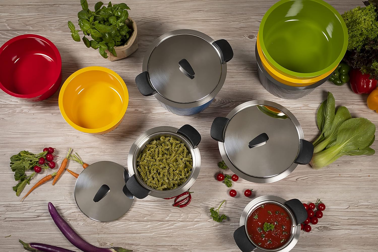 Kuhn Rikon Hotpan Stainless Steel Cooking Pot with Insulated Bowl, 1-Quart, Red