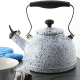 Chantal Vintage 1.7-Quart Enamel-on-Steel Splatter Teakettle, Blue/White
