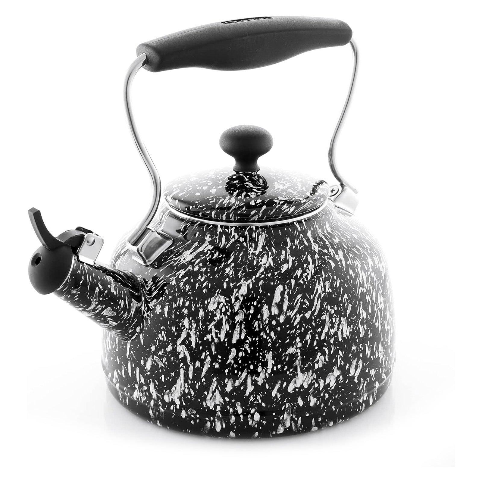 Chantal Vintage 1.7-Quart Enamel-on-Steel Splatter Teakettle, Black/White