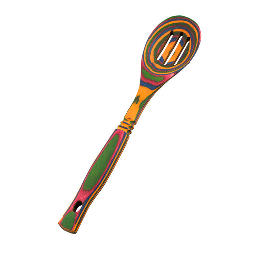 Island Bamboo Pakkawood 12-Inch Slotted Spoon, Rainbow