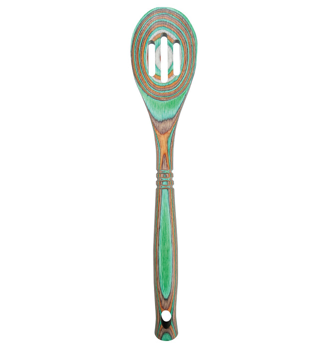 Island Bamboo Pakkawood 12-Inch Slotted Spoon, Mint
