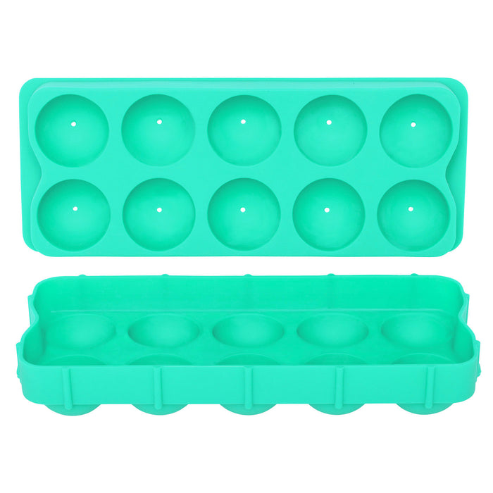 HIC Silicone Cannonball Sphere Whiskey Ice Ball Mold Tray, Vintage Blue