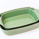 Emile Henry Rectangle Baking Dish, Set of 2, 14" x 9" and 16.5" X 10.5", Sage