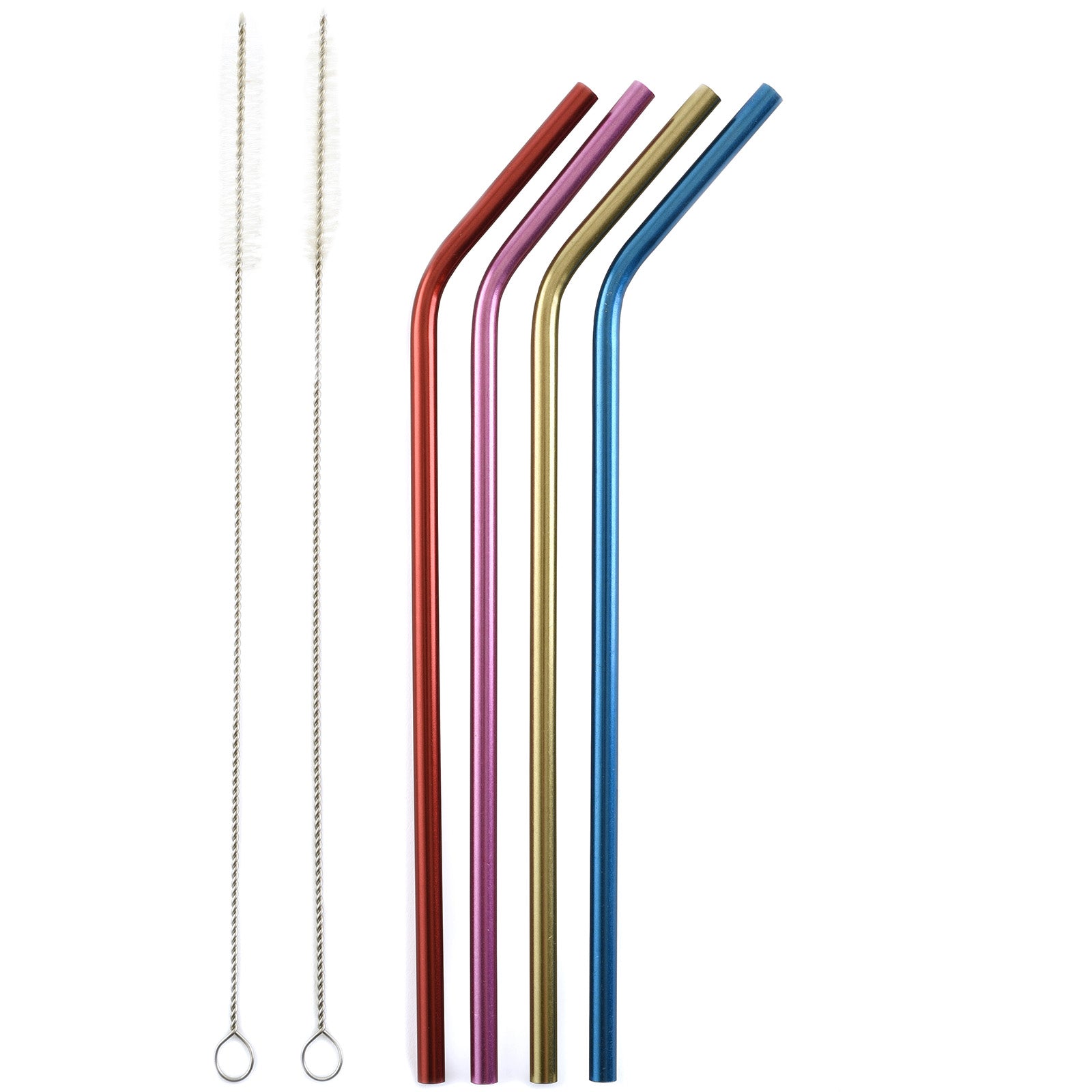 Norpro Stainless Steel Metallic Drinking Straws with Cleaning Brushes, Assorted Colors