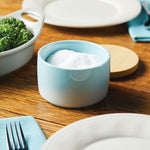 Rachael Ray 9-ounce Ceramic Salt and Spice Box with Wood Lid, Light Blue Ombre