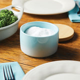 Rachael Ray 9-ounce Ceramic Salt and Spice Box with Wood Lid, Light Blue Ombre