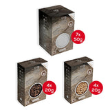 Peugeot Pepper & Salt Sachet Bundle – 15 Sachets Total – Sarawak White Pepper (4 x 20g), Tan Hoi Black Pepper (4 x 20g), & Coarse Dry White Salt (7 x 50g)