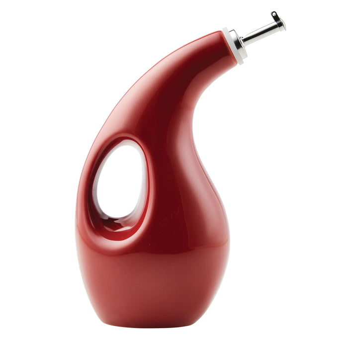Rachael Ray Glazed Ceramic EVOO Olive Oil Bottle Dispenser with Spout, Cranberry Red