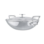 Mauviel M'Cook Stainless Steel Wok with Glass Lid & Cast Handles, 12.6 Inch