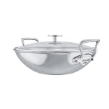 Mauviel M'Cook Stainless Steel Wok with Glass Lid & Cast Handles, 12.6 Inch