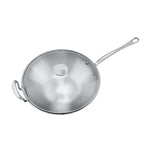 Mauviel M'Cook 12.5 Inch Stainless Steel Wok With Long Handle And Helper Handle