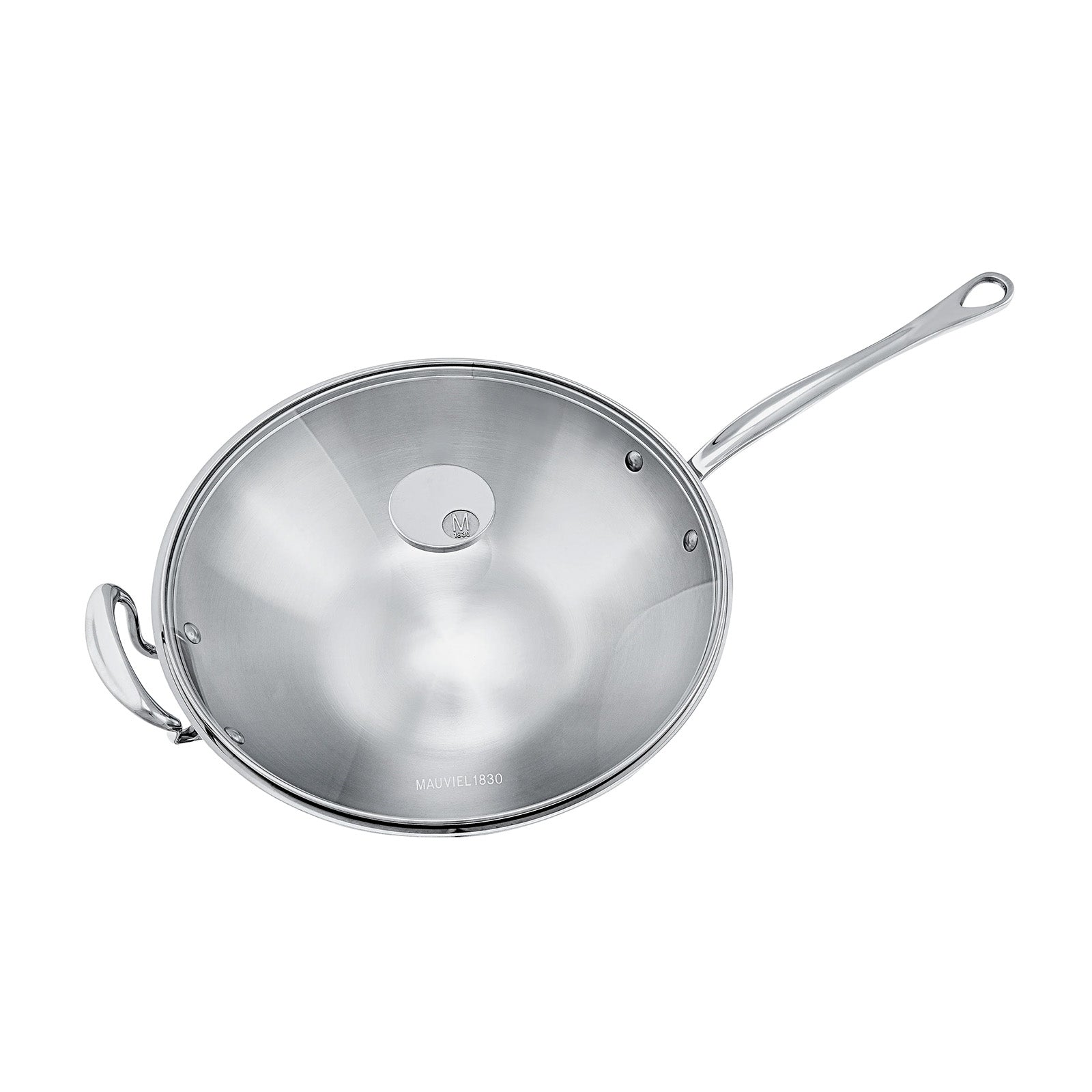 Mauviel M'Cook 12.5 Inch Stainless Steel Wok With Long Handle And Helper Handle