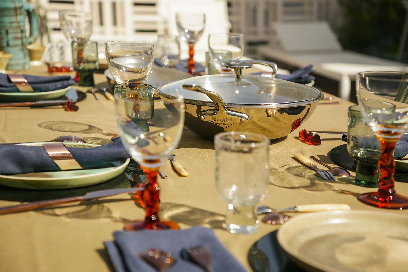 Mauviel M'Cook 12.5 Inch Stainless Steel Wok With Long Handle And Helper Handle