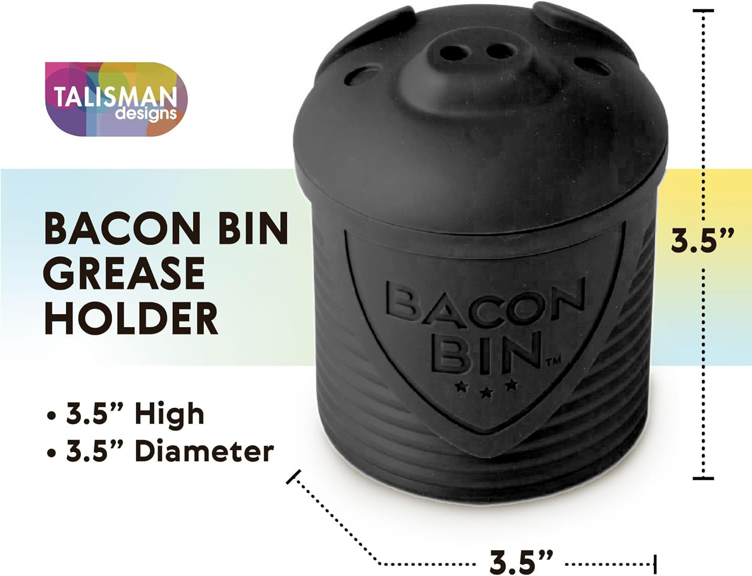 Talisman Designs Bacon Bin Silicone Grease Container with Strainer, 1 cup, Black
