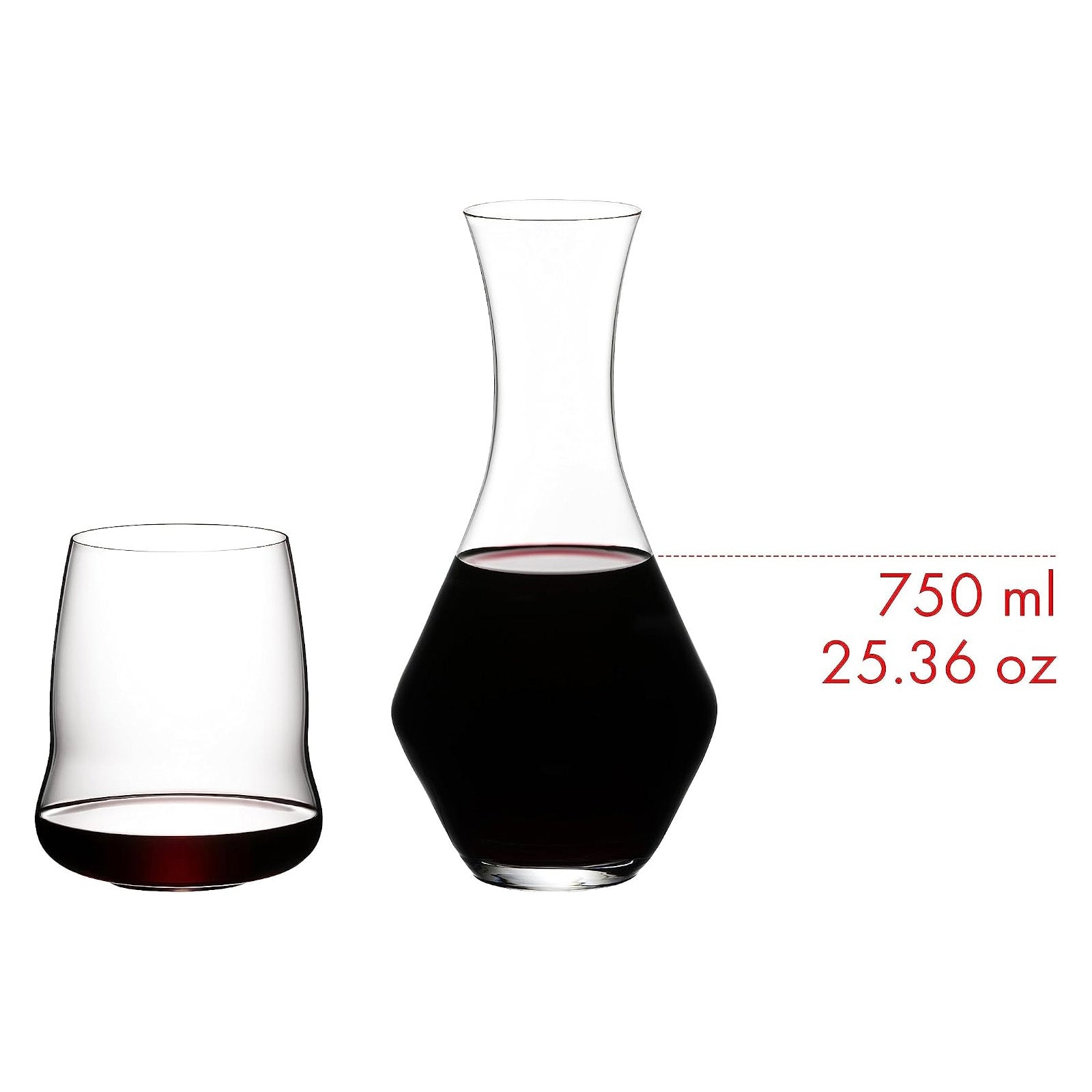Riedel Stemless Wings Set, 4 Cabernet glasses & 1 Merlot Decanter