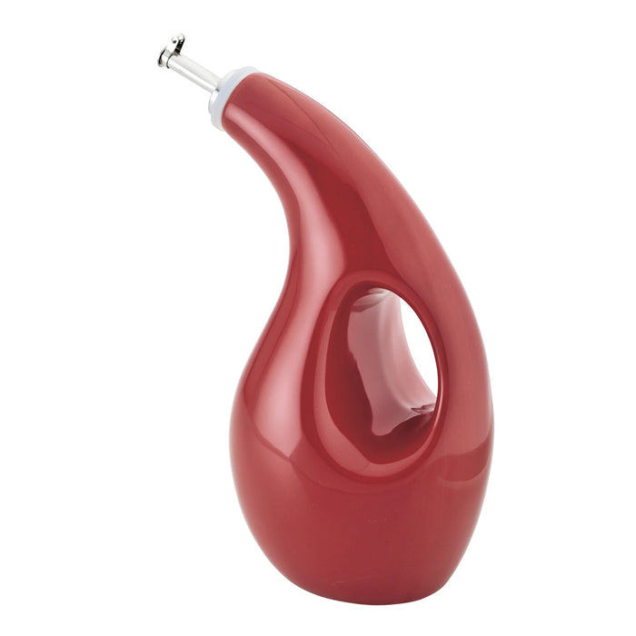 Rachael Ray Glazed Ceramic EVOO Olive Oil Bottle Dispenser with Spout, Classic Red