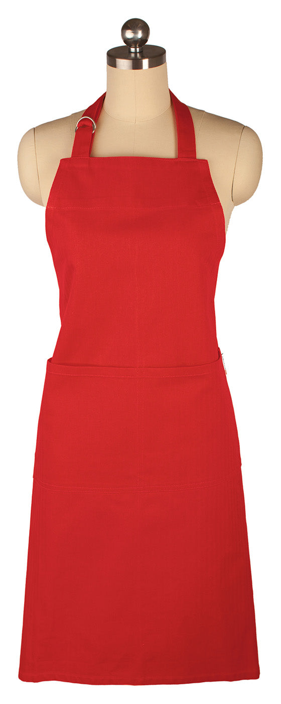 MU Kitchen Adjustable Cotton Herringbone Weave Apron, 35-Inches, Crimson