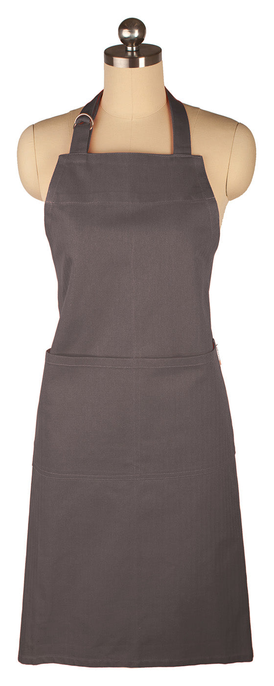 MU Kitchen Adjustable Cotton Herringbone Weave Apron, 35-Inches, Stainless