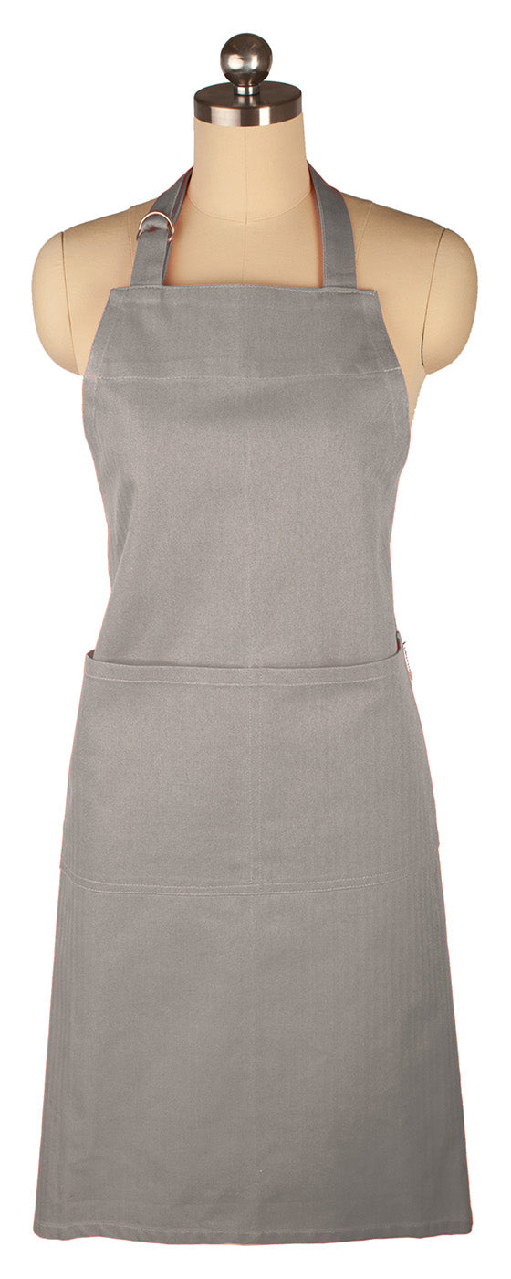 MU Kitchen Adjustable Cotton Herringbone Weave Apron, 35-Inches, Nickel