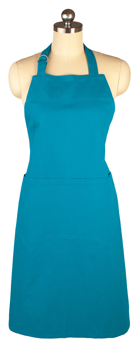 MU Kitchen Adjustable Cotton Herringbone Weave Apron, 35-Inches, Aquamarine