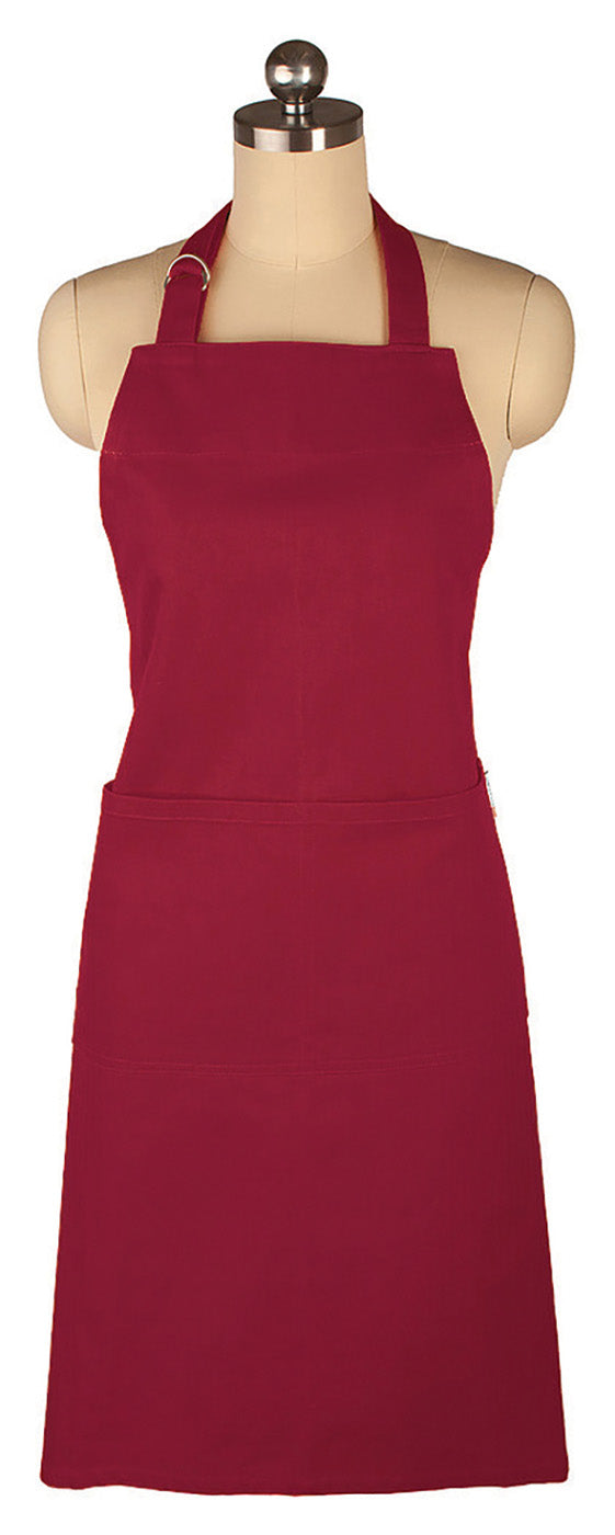 MU Kitchen Adjustable Cotton Herringbone Weave Apron, 35-Inches, Cabernet