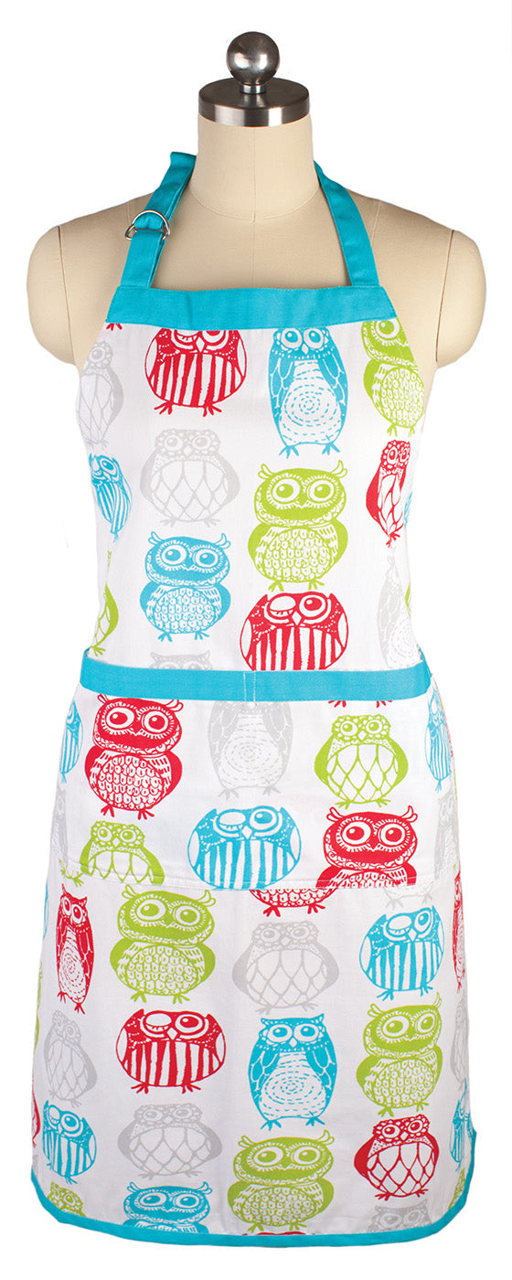 MU Kitchen Adjustable Cotton Designer Apron, 35-Inches, Happy Owls