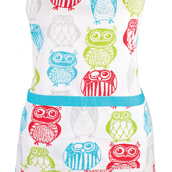 MU Kitchen Adjustable Cotton Designer Apron, 35-Inches, Happy Owls