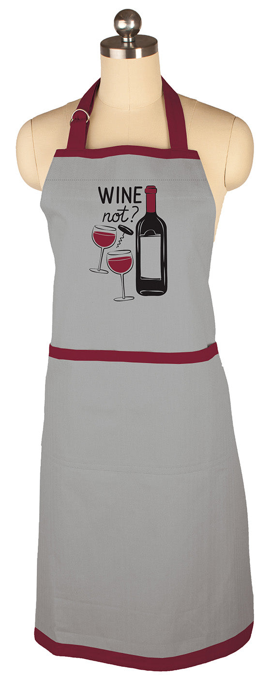 MU Kitchen Adjustable Cotton Designer Apron, 35-Inches, Wine Not