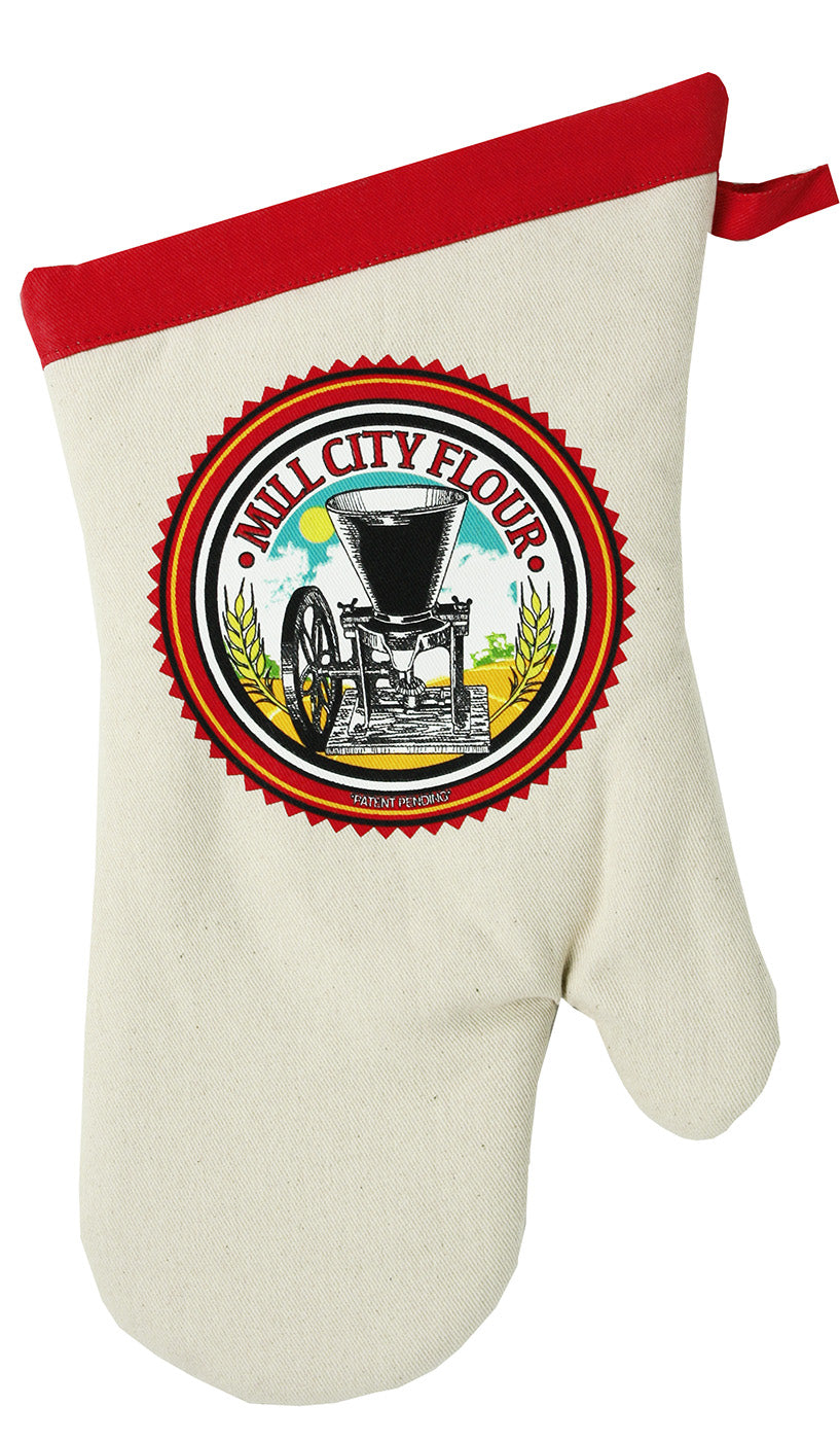 MU Kitchen 100% Cotton Terry-Lined Designer Oven Mitt, 13-Inch, Mill City