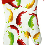 MU Kitchen 100% Cotton Terry-Lined Designer Oven Mitt, 13-Inch, Chili Peppers