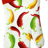 MU Kitchen 100% Cotton Terry-Lined Designer Oven Mitt, 13-Inch, Chili Peppers