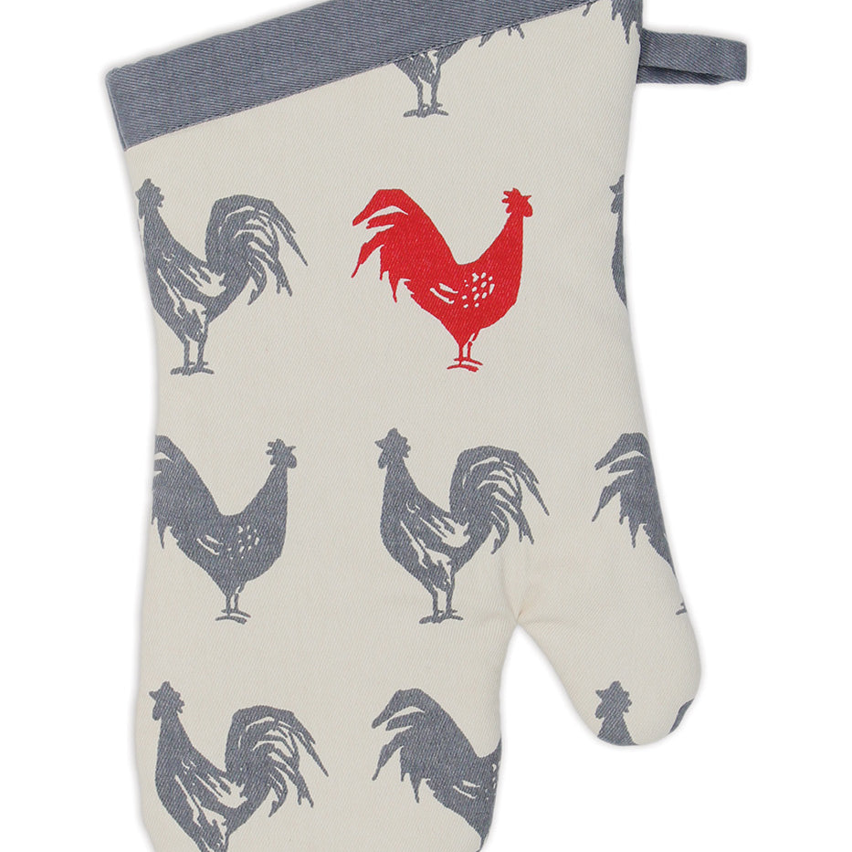 MU Kitchen 100% Cotton Terry-Lined Designer Oven Mitt, 13-Inch, Hen House