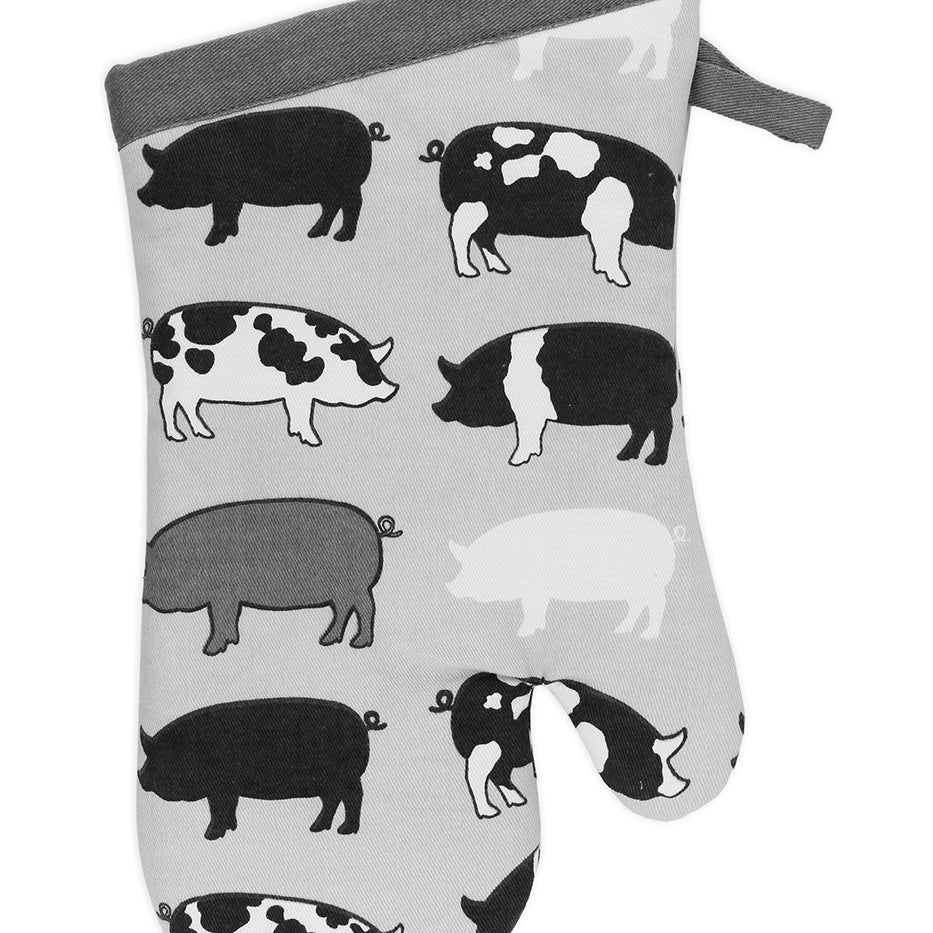 MU Kitchen 100% Cotton Terry-Lined Designer Oven Mitt, 13-Inch, Pigs