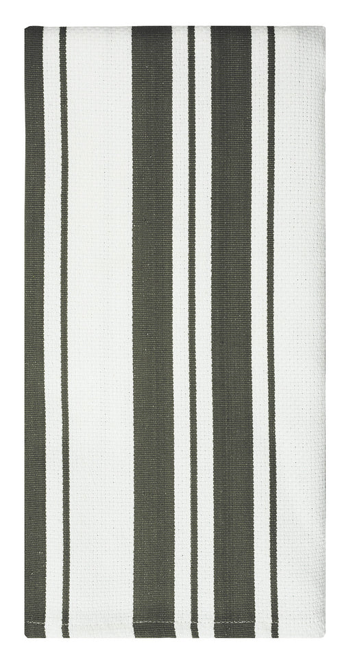 MU Kitchen 100% Cotton Basket Weave Stripe Dishtowel, 20 by 30-Inches, Pewter