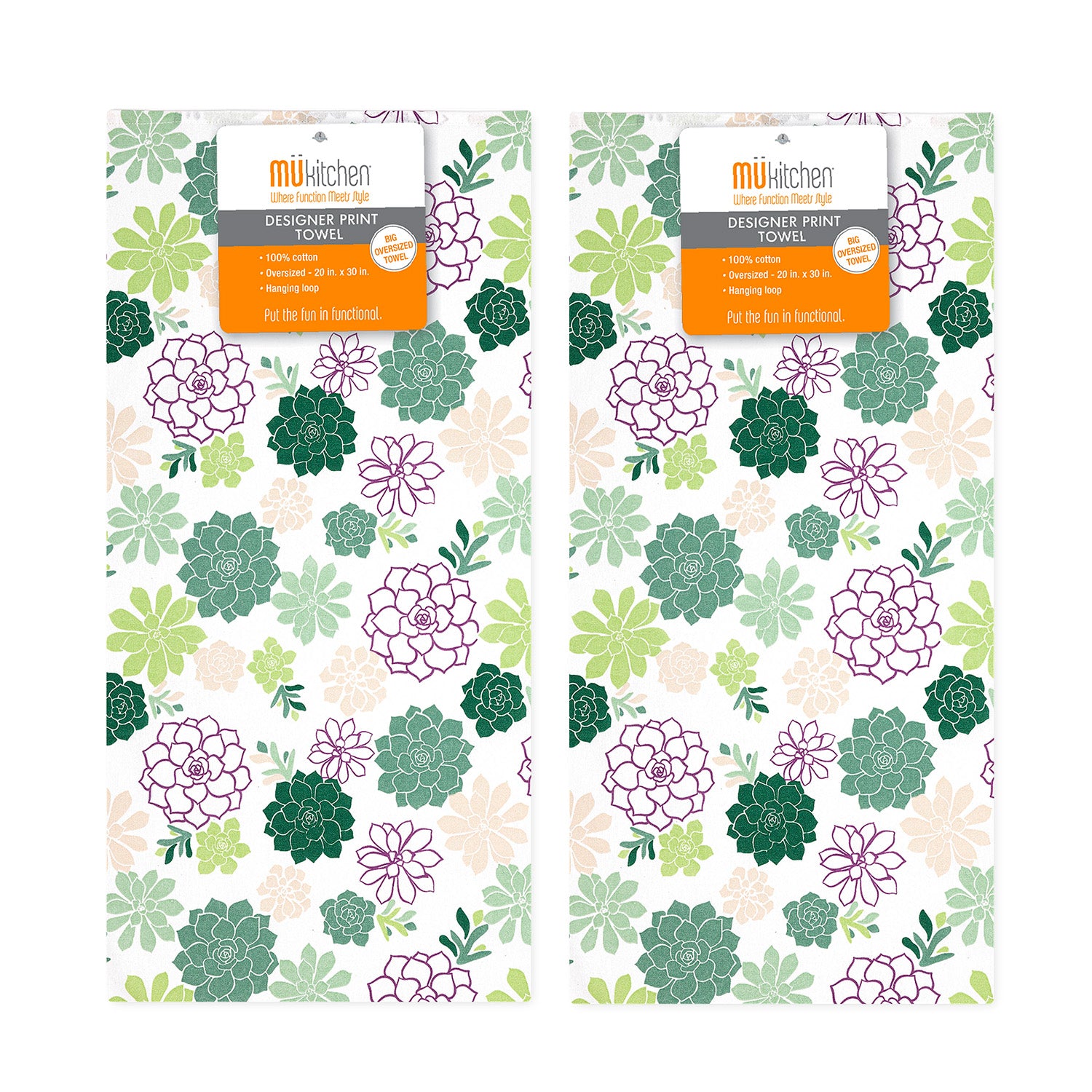 MU Kitchen Designer Cotton Dish Towel, Set of 2, Succulents