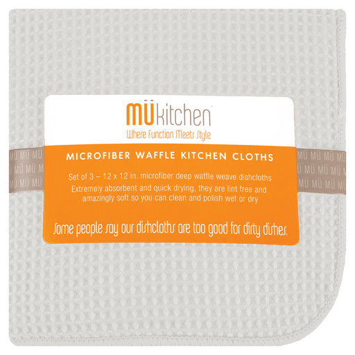 MU Kitchen 12" x 12" Waffle Microfiber Dish Cloth Set Of 3, White