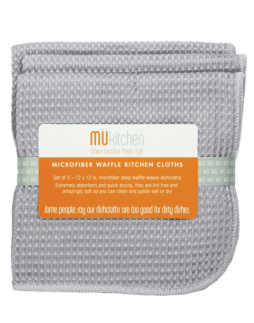 MU Kitchen 12" x 12" Waffle Microfiber Dish Cloth Set Of 3, Storm