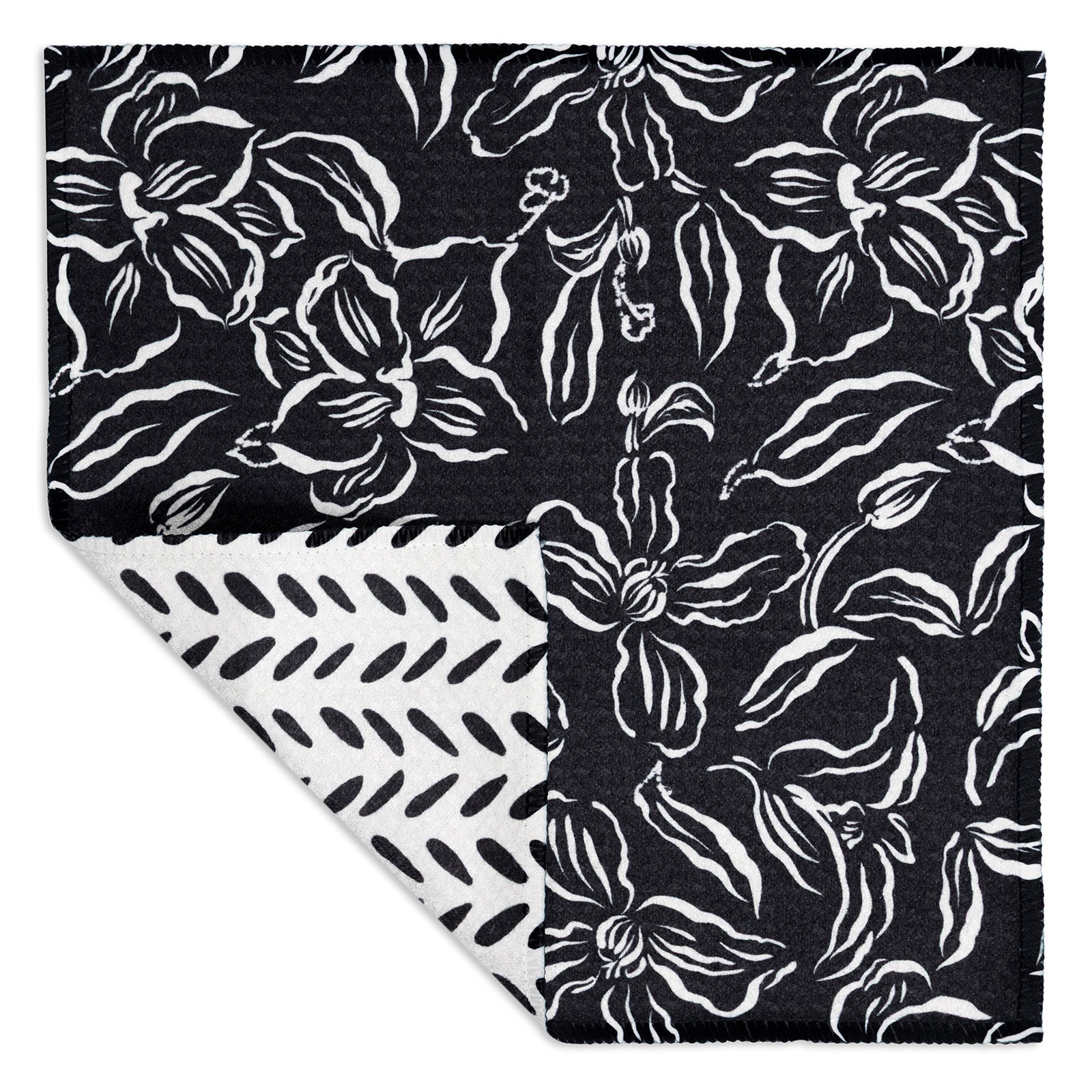MÜkitchen VIBE Premium Quick Dry Dual Sided Recycled Dish Cloth Set of 2, Black Floral, 10" x 10"