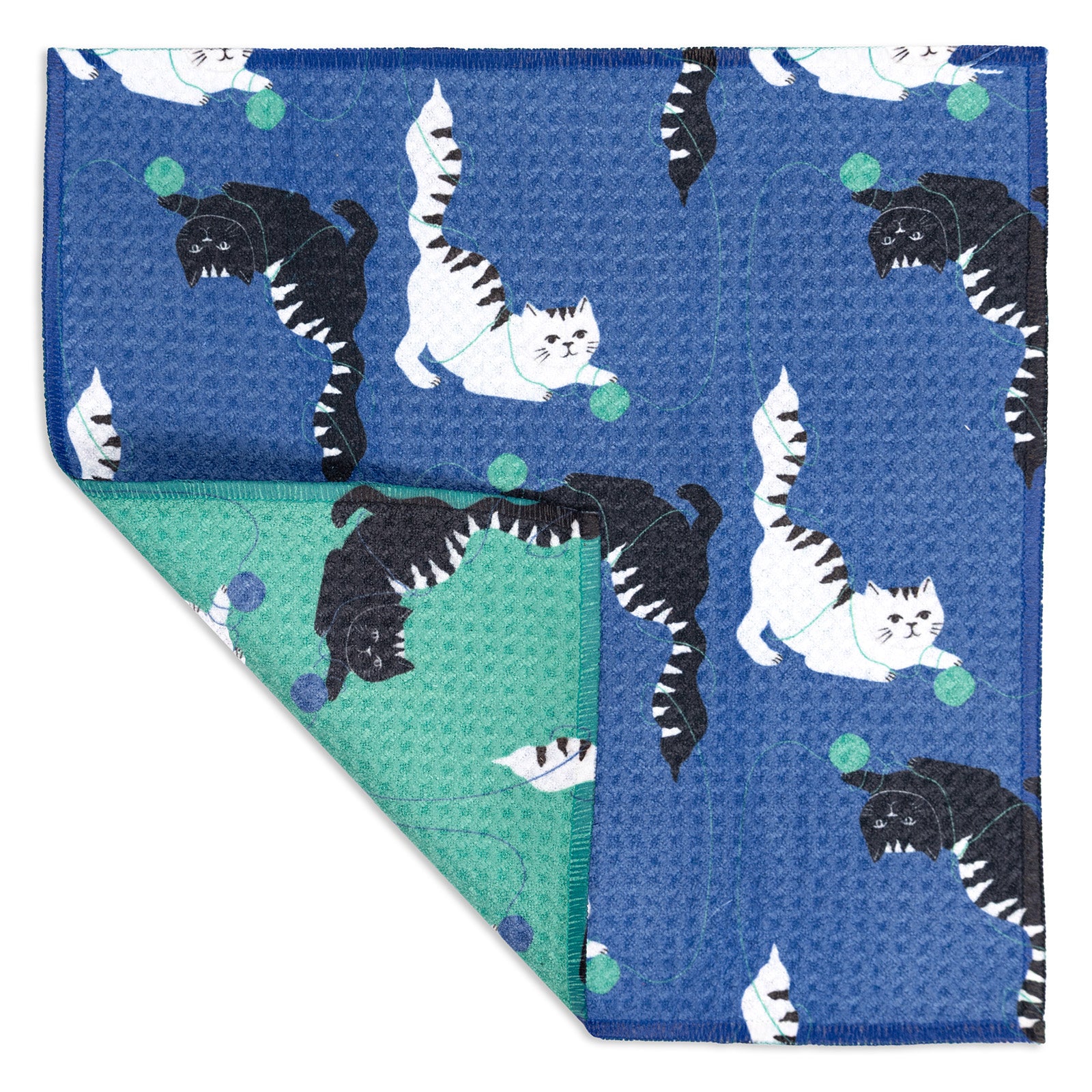 MÜkitchen VIBE Premium Quick Dry Dual Sided Recycled Dish Cloth Set of 2, Meow Mischief, 10" x 10"