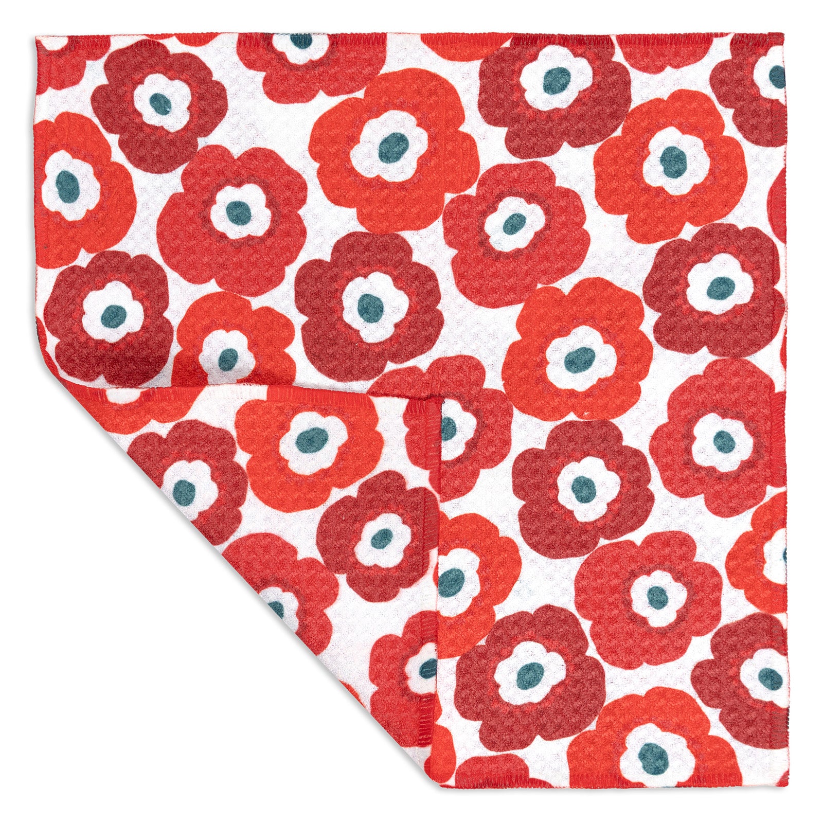 MÜkitchen VIBE Premium Quick Dry Dual Sided Recycled Dish Cloth Set of 2, Poppy Fields, 10" x 10"