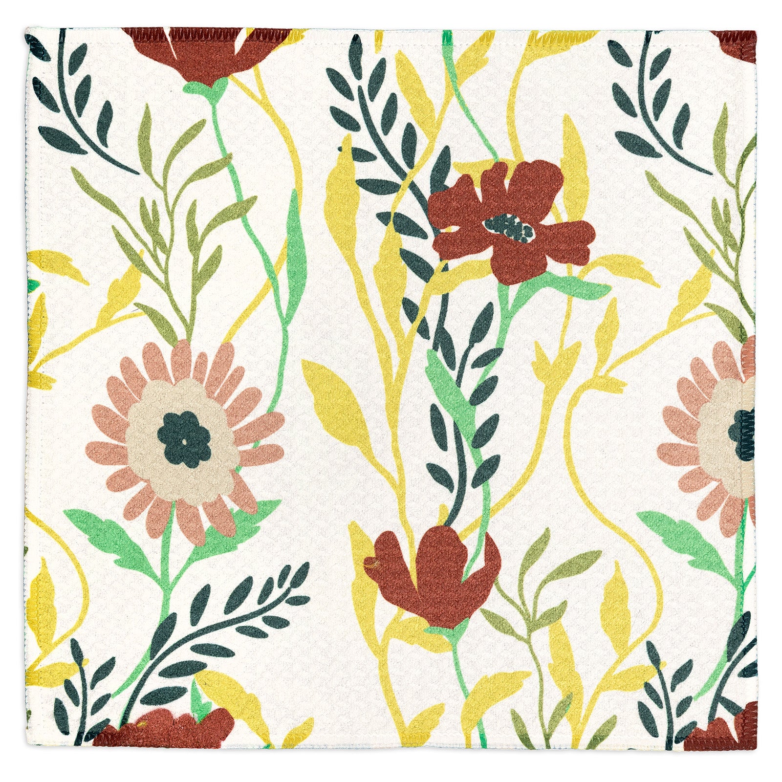 MÜkitchen VIBE Premium Quick Dry Dual Sided Recycled Dish Cloth Set of 2, Vine Floral, 10" x 10"