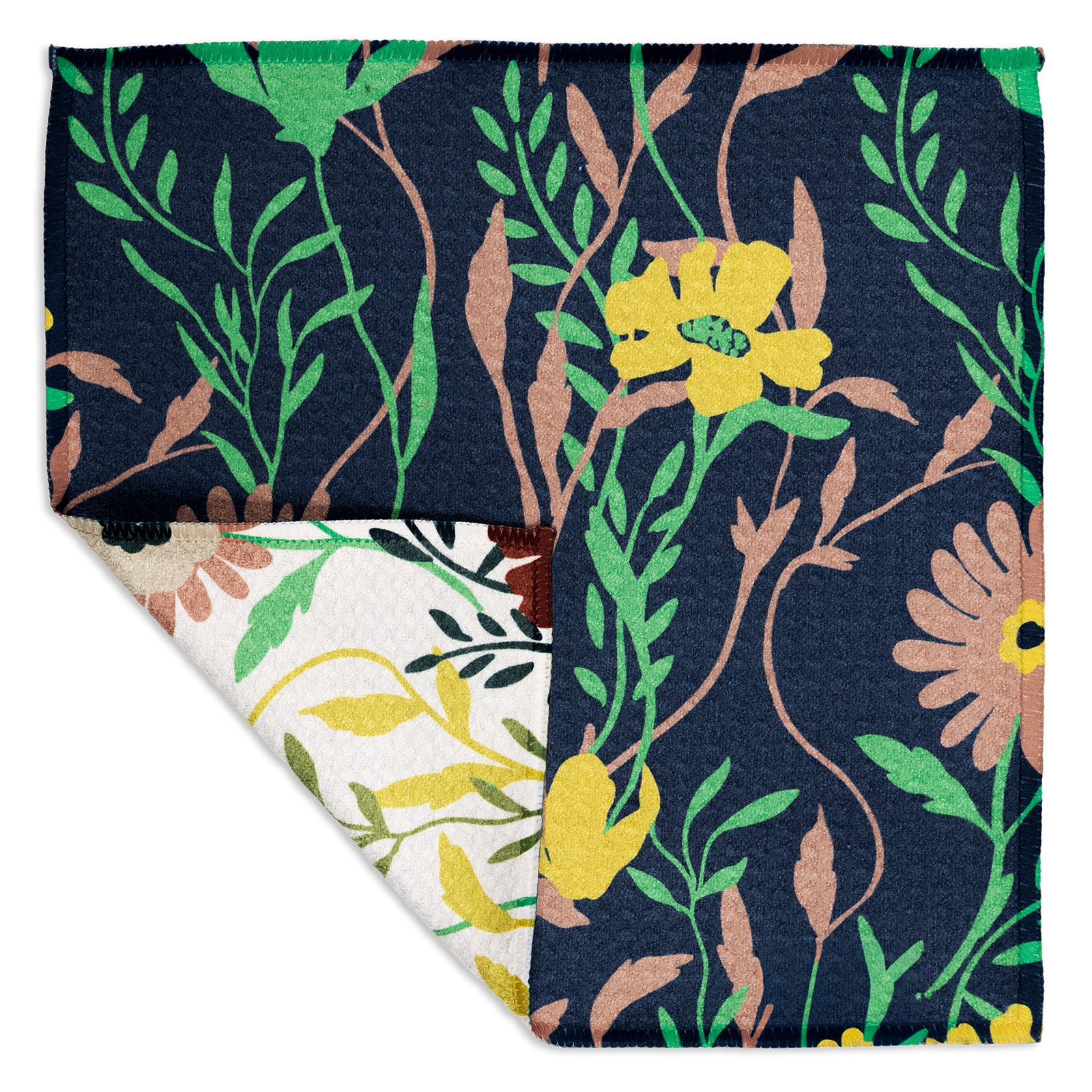MÜkitchen VIBE Premium Quick Dry Dual Sided Recycled Dish Cloth Set of 2, Vine Floral, 10" x 10"