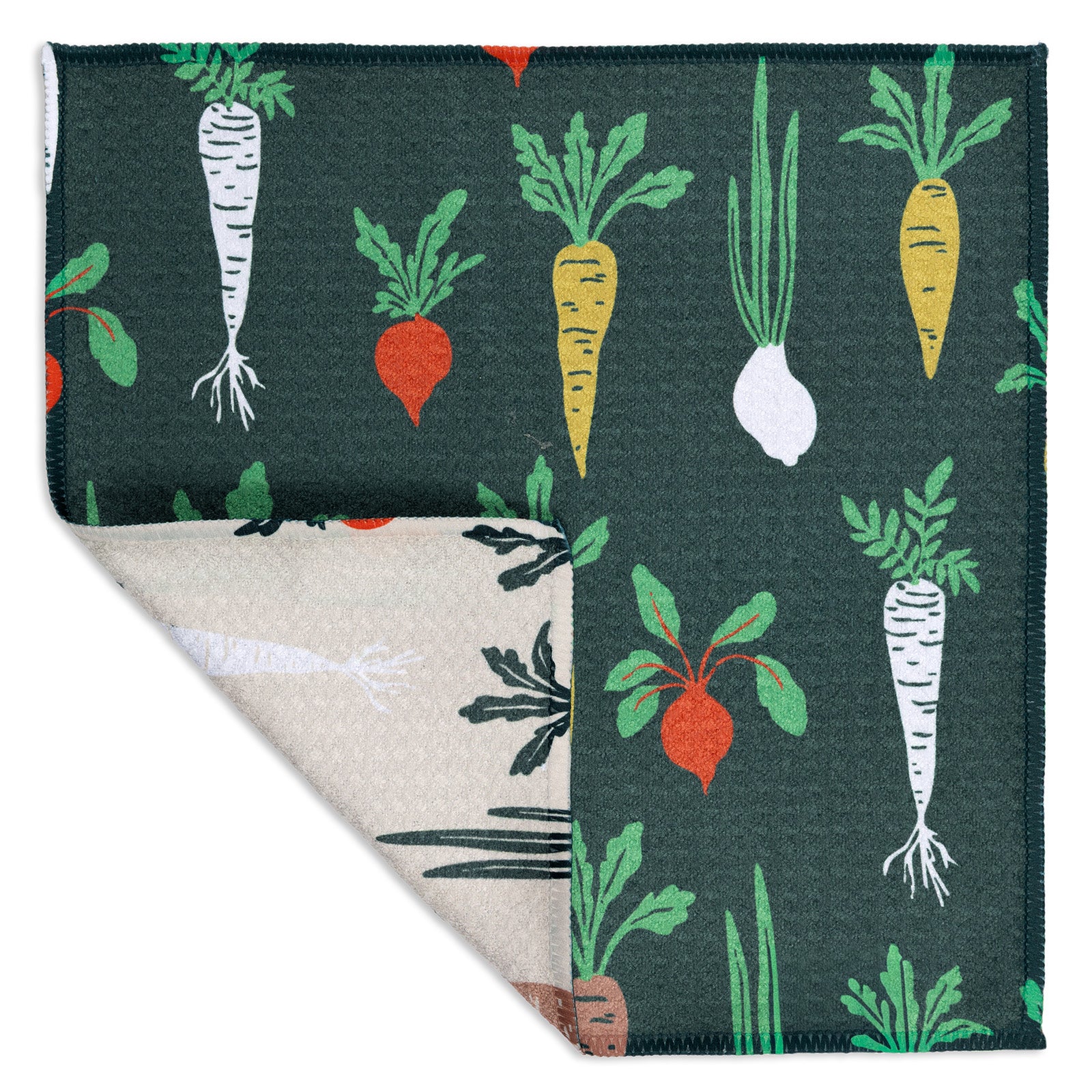 MÜkitchen VIBE Premium Quick Dry Dual Sided Recycled Dish Cloth Set of 2, Root Veggies, 10" x 10"