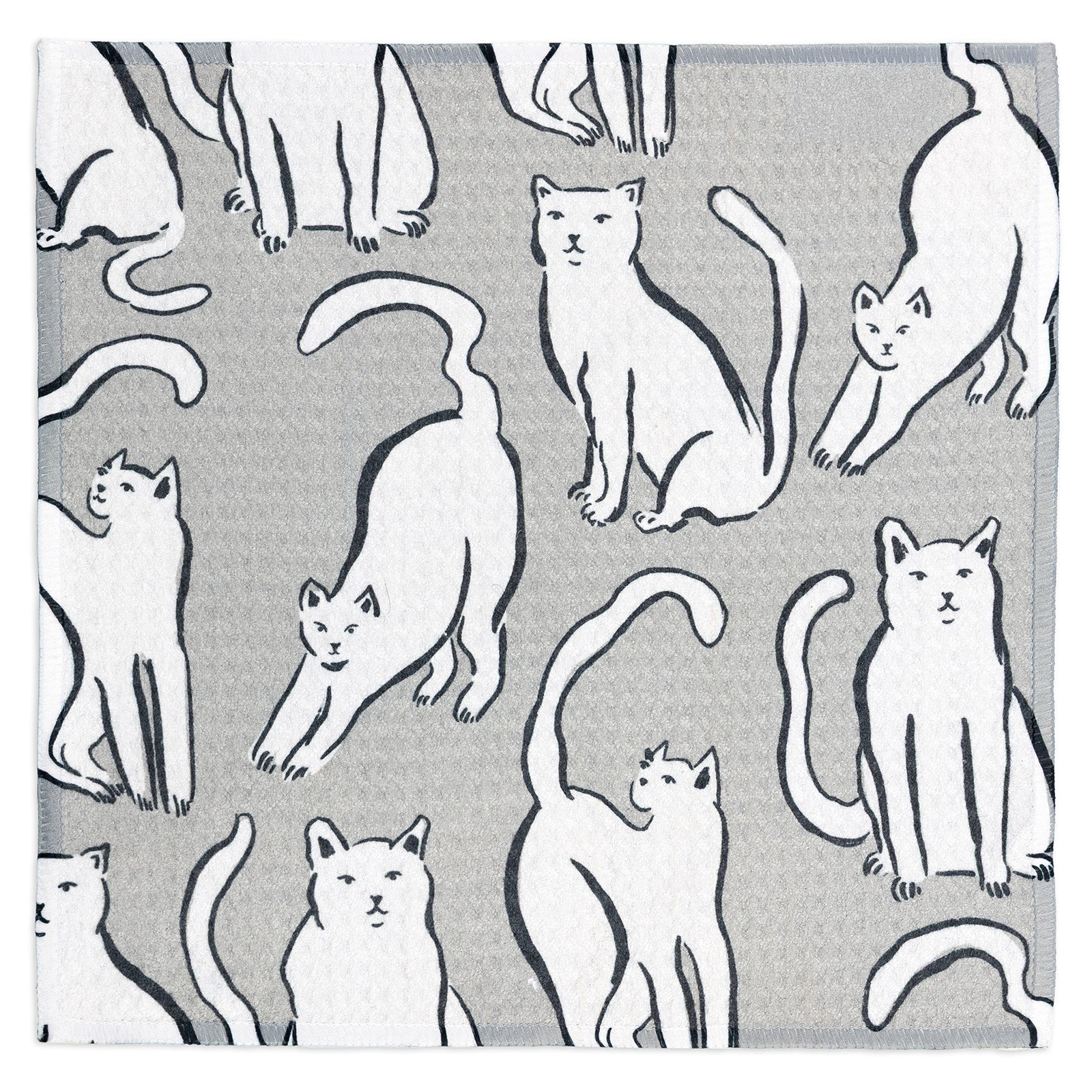 MÜkitchen VIBE Premium Quick Dry Dual Sided Recycled Dish Cloth Set of 2, Curious Cats, 10" x 10"
