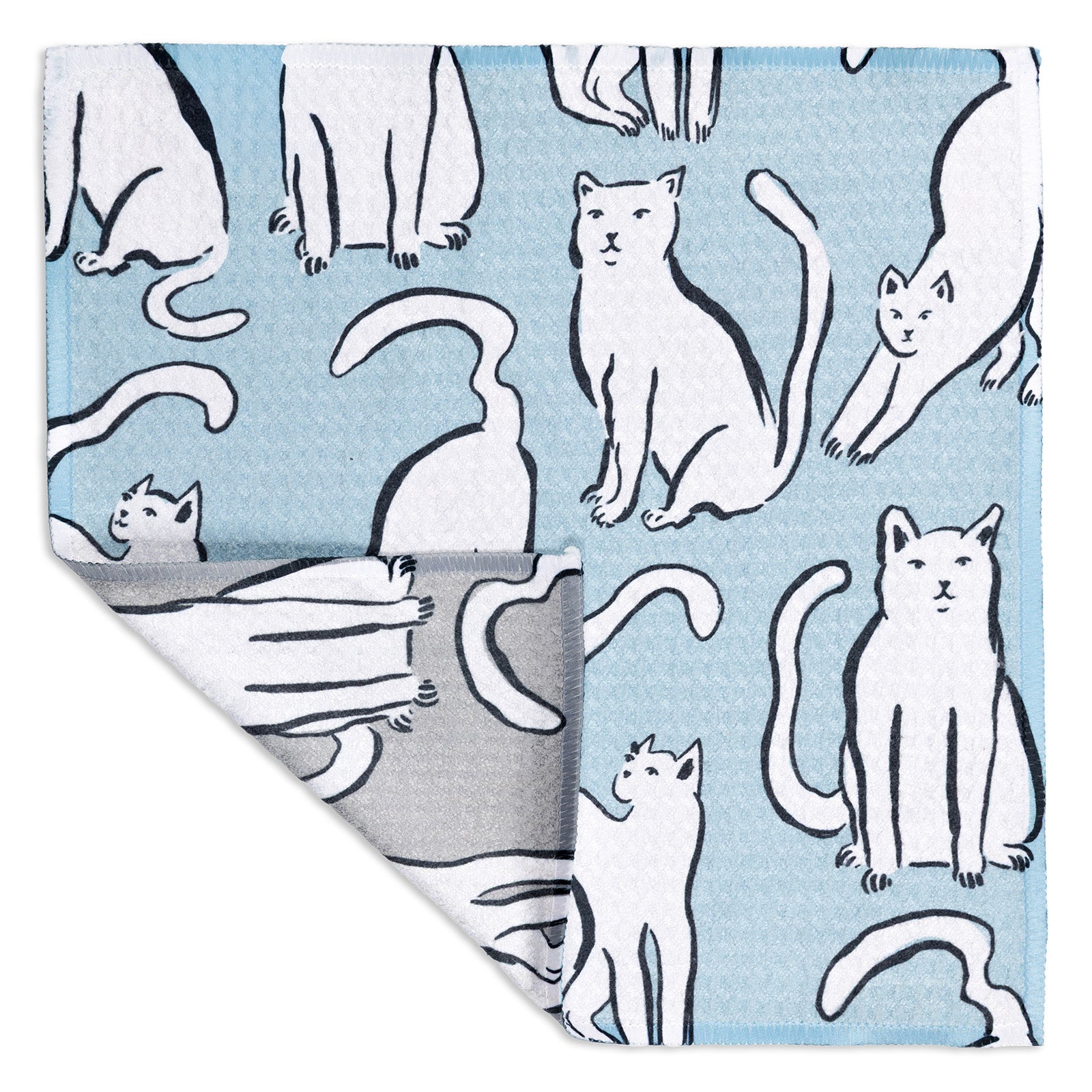 MÜkitchen VIBE Premium Quick Dry Dual Sided Recycled Dish Cloth Set of 2, Curious Cats, 10" x 10"