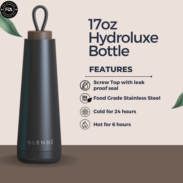 Blendi Slim Hydroluxe 17oz Water Bottle - Eco-Friendly, BPA Free, Black